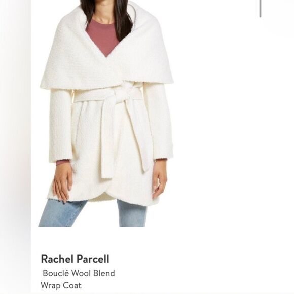 Rachel Parcell Ivory Boucle Wool Blend Wrap Tie Belt Snap Closure Midi Trench XL - Picture 1 of 9